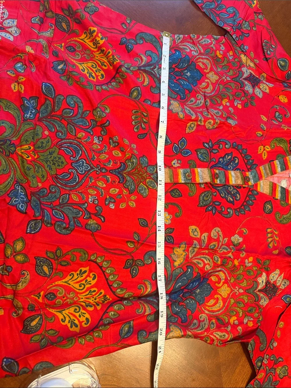 Red Floral coord set with gold print and vibrant stripes. Very good material